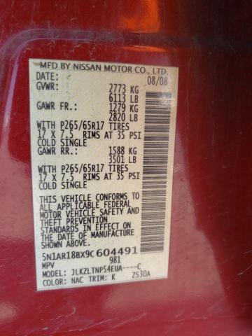 5N1AR18BX9C604491 - 2009 NISSAN PATHFINDER S 红色 照片 14