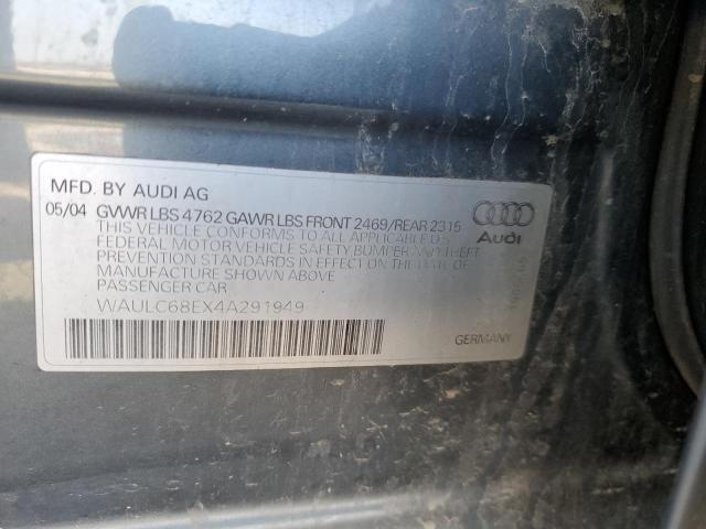 WAULC68EX4A291949 - 2004 AUDI A4 1.8T QUATTRO GRAY photo 12