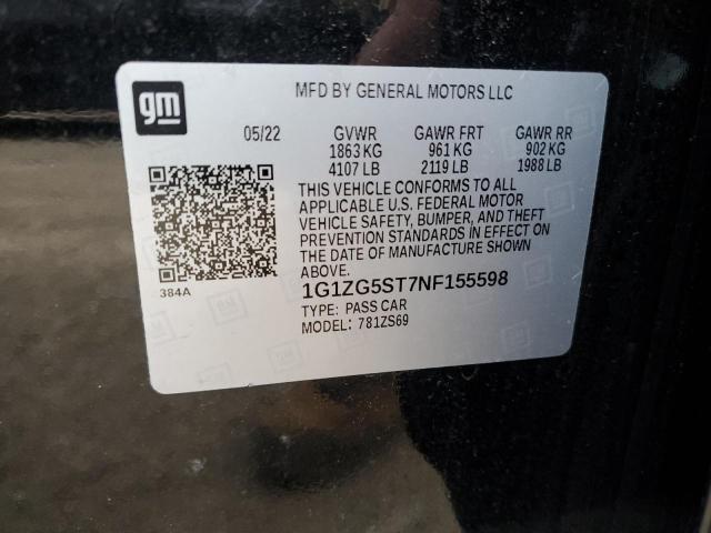 1G1ZG5ST7NF155598 - 2022 CHEVROLET MALIBU RS BLACK photo 12