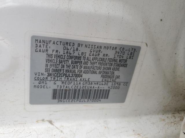 3N1CE2CP0JL370004 - 2018 NISSAN VERSA NOTE S WHITE photo 12