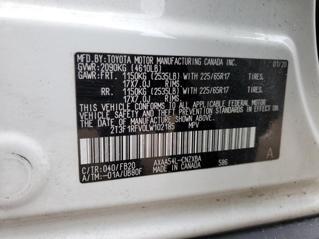 2T3F1RFV0LW102185 - 2020 TOYOTA RAV4 LE WHITE photo 13