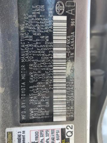 2T1KR32E85C473196 - 2005 TOYOTA COROLLA MA XR GRAY photo 12