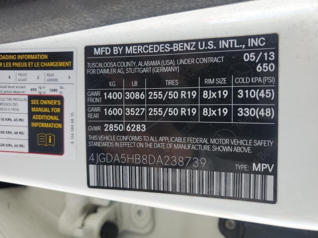 4JGDA5HB8DA238739 - 2013 MERCEDES-BENZ ML 350 4MATIC WHITE photo 13