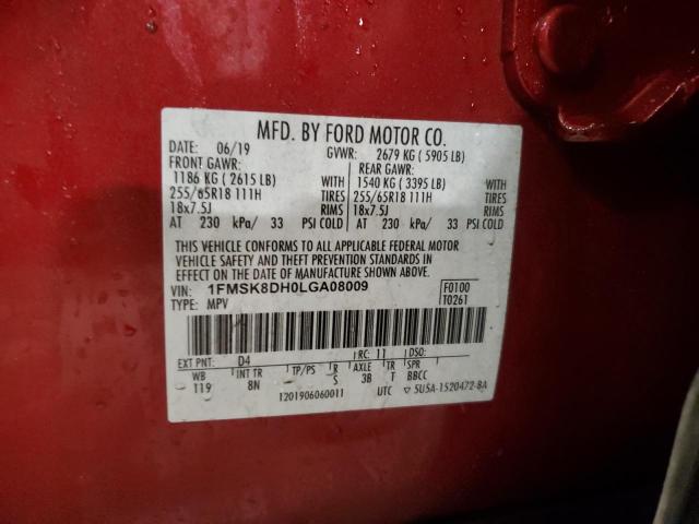 1FMSK8DH0LGA08009 - 2020 FORD EXPLORER XLT RED photo 13