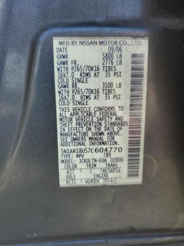 5N1AR18U57C604770 - 2007 NISSAN PATHFINDER LE ნაცრისფერი ფოტო 13