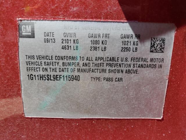 1G11H5SL9EF115940 - 2014 CHEVROLET MALIBU LTZ წითელი ფოტო 12