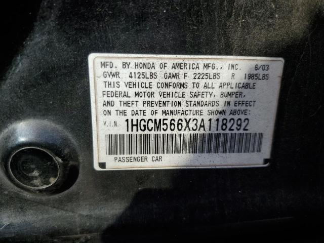1HGCM566X3A118292 - 2003 HONDA ACCORD EX BLACK photo 12