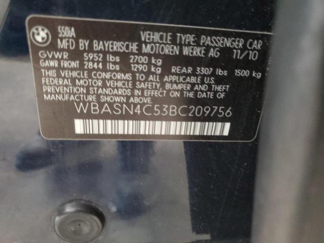 WBASN4C53BC209756 - 2011 BMW 550 GT BLUE photo 12