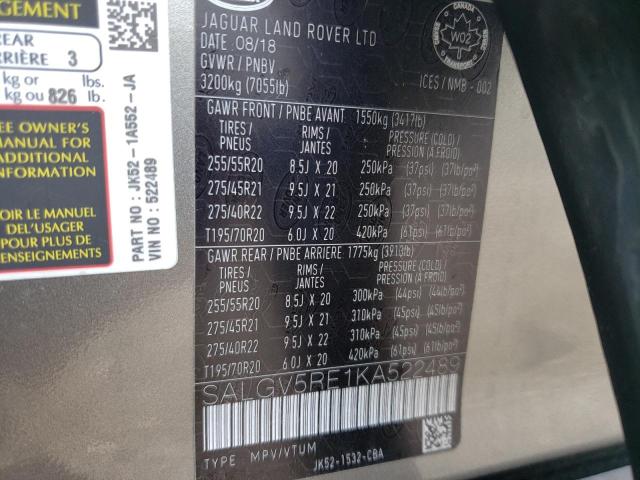 SALGV5RE1KA522489 - 2019 LAND ROVER RANGE ROVE AUTOBIOGRAPHY GRAY photo 14