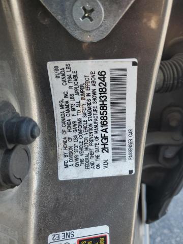 2HGFA16858H318246 - 2008 HONDA CIVIC EX GRAY photo 12