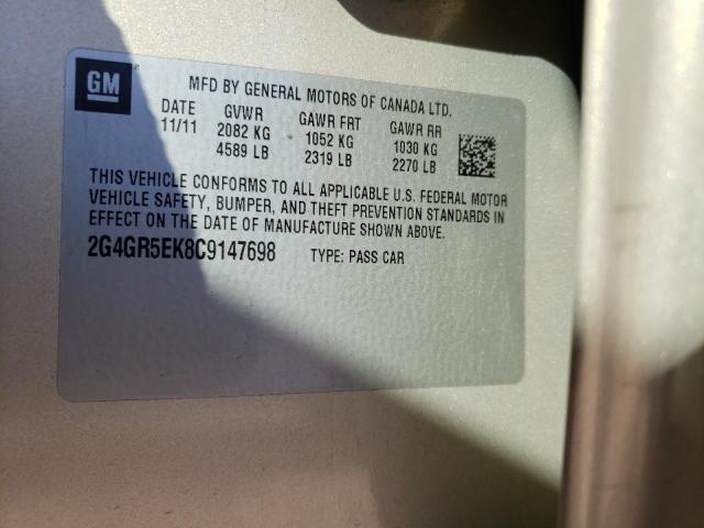 2G4GR5EK8C9147698 - 2012 BUICK REGAL 米色 照片 12