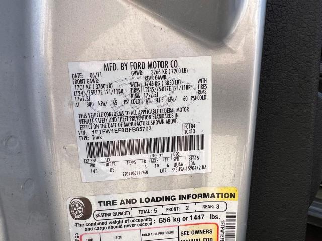 1FTFW1EF8BFB85703 - 2011 FORD F150 SUPERCREW SILVER photo 10