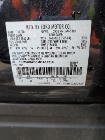 1FM5K8AB0MGA19218 - 2021 FORD EXPLORER POLICE INTERCEPTOR BLACK photo 12