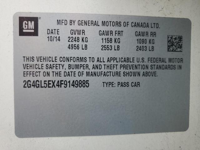 2G4GL5EX4F9149885 - 2015 BUICK REGAL 白色 照片 12