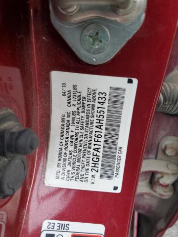 2HGFA1F61AH551433 - 2010 HONDA CIVIC LX-S Bordo foto 12