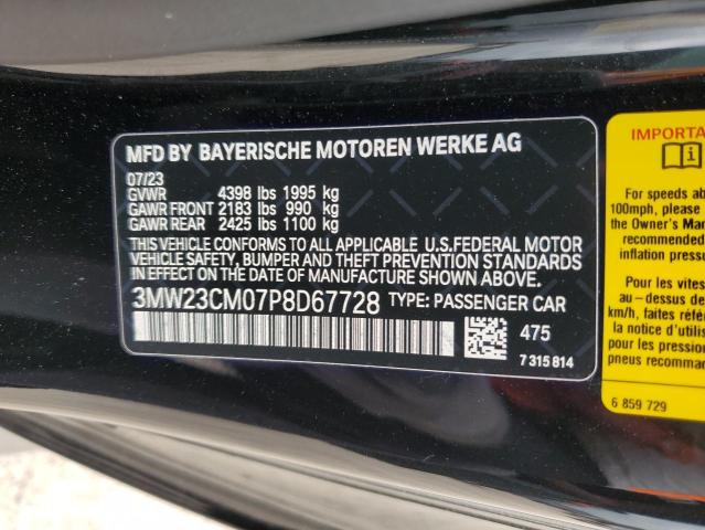 3MW23CM07P8D67728 - 2023 BMW 230I BLACK photo 12