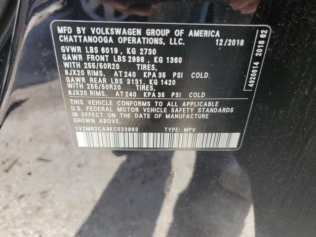 1V2MR2CA9KC523993 - 2019 VOLKSWAGEN ATLAS SEL BLACK photo 13