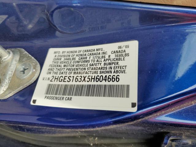 2HGES163X5H604666 - 2005 HONDA CIVIC DX VP Mavi foto 12