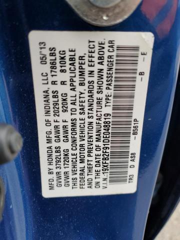 19XFB2F91DE048819 - 2013 HONDA CIVIC EXL BLUE photo 13