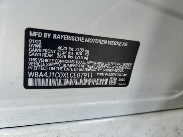 WBA4J1C0XLCE07911 - 2020 BMW 430I GRAN COUPE WHITE photo 12