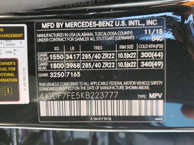4JGDF7FE5KB223777 - 2019 MERCEDES-BENZ GLS 63 AMG 4MATIC BLACK photo 13