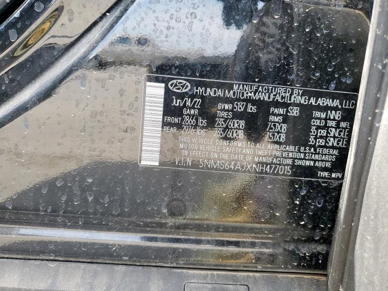 5NMS64AJXNH477015 - 2022 HYUNDAI SANTA FE SEL Черный фото 13