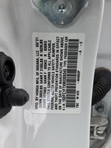 19XFC1F7XME009345 - 2021 HONDA CIVIC EXL თეთრი ფოტო 14