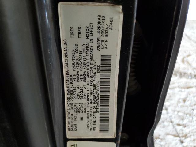 5TEGN92NX4Z363697 - 2004 TOYOTA TACOMA DOUBLE CAB PRERUNNER BLACK photo 12