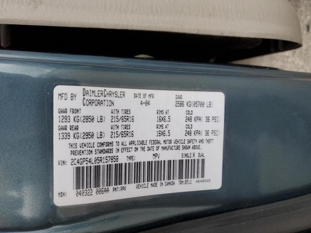 2C4GP54L05R157858 - 2005 CHRYSLER TOWN & COU TOURING TEAL photo 13