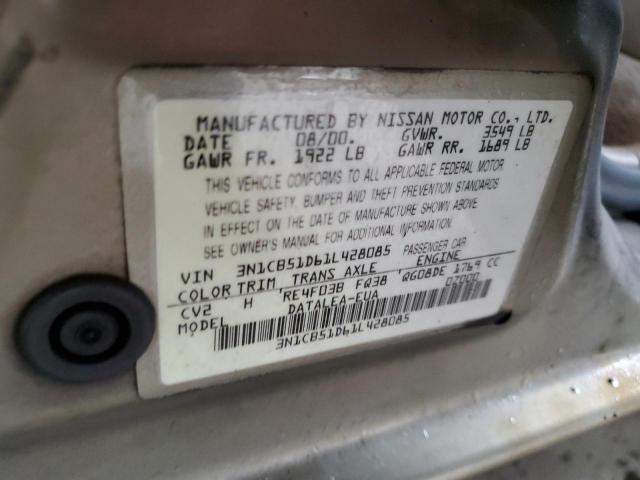 3N1CB51D61L428085 - 2001 NISSAN SENTRA XE TAN photo 13