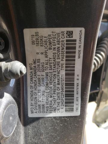 2HGFC2F64KH570771 - 2019 HONDA CIVIC LX GRAY photo 12