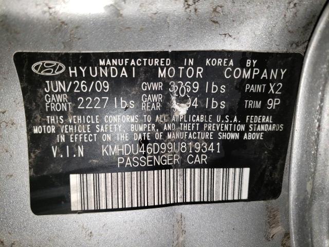 KMHDU46D99U819341 - 2009 HYUNDAI ELANTRA GLS SILVER photo 12