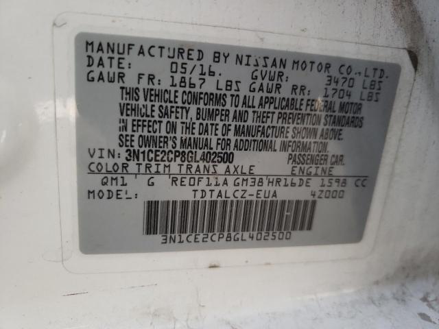 3N1CE2CP8GL402500 - 2016 NISSAN VERSA NOTE S WHITE photo 12