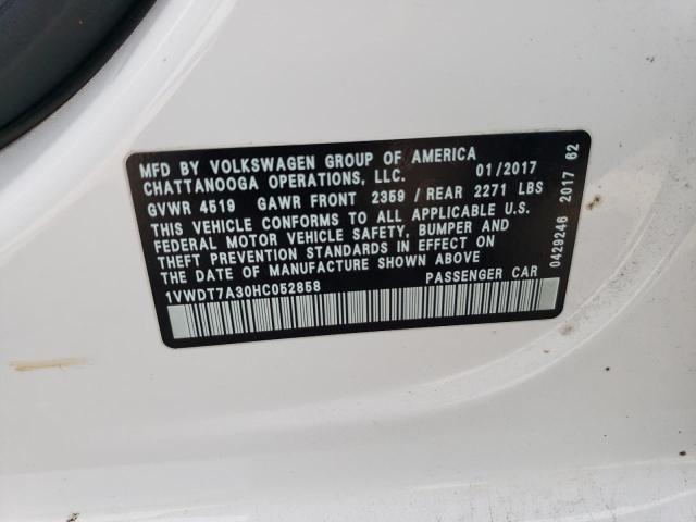 1VWDT7A30HC052858 - 2017 VOLKSWAGEN PASSAT R-LINE Weiß Foto 12