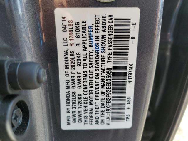19XFB2F93EE035958 - 2014 HONDA CIVIC EXL GRAY photo 12