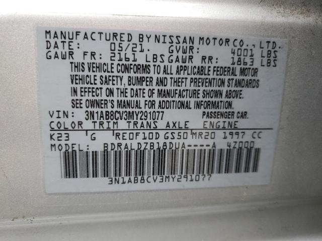 3N1AB8CV3MY291077 - 2021 NISSAN SENTRA SV SILVER photo 13