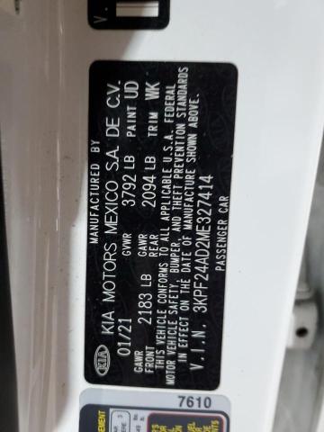 3KPF24AD2ME327414 - 2021 KIA FORTE FE WHITE photo 13