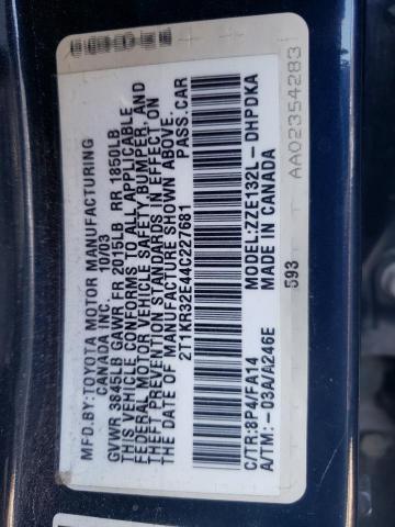 2T1KR32E44C227681 - 2004 TOYOTA COROLLA MA XR PURPLE photo 12