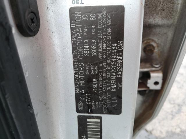 KNAFU4A22C5494484 - 2012 KIA FORTE EX SILVER photo 12