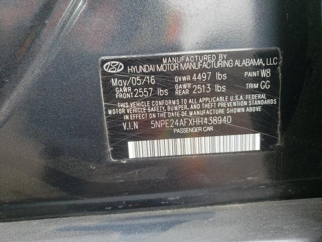 5NPE24AFXHH438940 - 2017 HYUNDAI SONATA SE GRAY photo 12