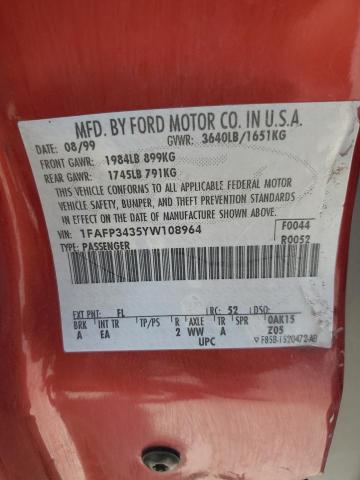 1FAFP3435YW108964 - 2000 FORD FOCUS SE RED photo 12