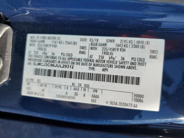 5LMCJ3C96JUL29312 - 2018 LINCOLN MKC RESERVE BLUE photo 12