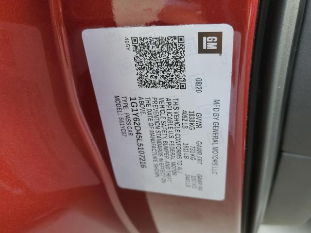 1G1Y62D45L5107216 - 2020 CHEVROLET CORVETTE STINGRAY 1LT MAROON photo 12