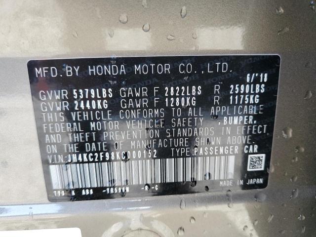 JH4KC2F98KC000152 - 2019 ACURA RLX SPORT HYBRID ADVANCE BROWN photo 12