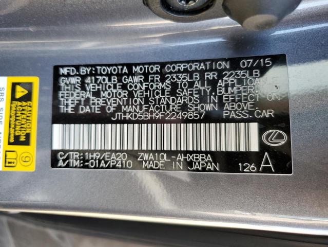 JTHKD5BH9F2249857 - 2015 LEXUS CT 200 GRAY photo 12