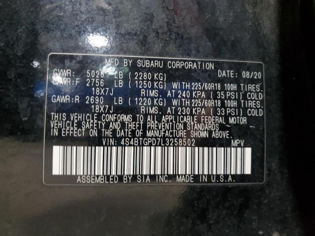 4S4BTGPD7L3258502 - 2020 SUBARU OUTBACK TOURING LDL Սև լուսանկար 13