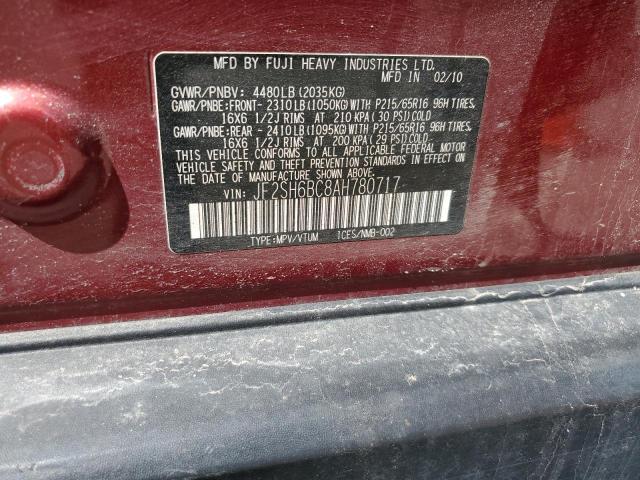 JF2SH6BC8AH780717 - 2010 SUBARU FORESTER XS Bordo foto 12