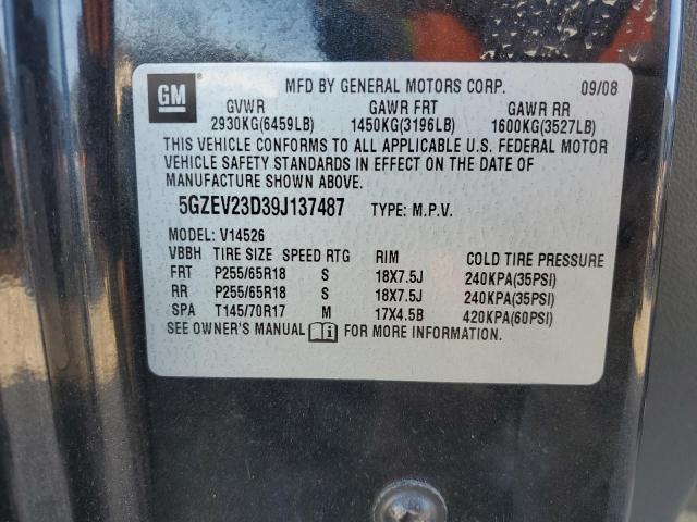 5GZEV23D39J137487 - 2009 SATURN OUTLOOK XR გრაფიტი ფოტო 13