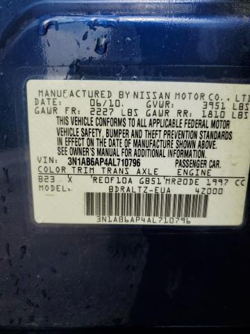 3N1AB6AP4AL710796 - 2010 NISSAN SENTRA 2.0 BLUE photo 12