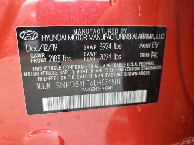 5NPD84LF6LH574501 - 2020 HYUNDAI ELANTRA SEL RED photo 12